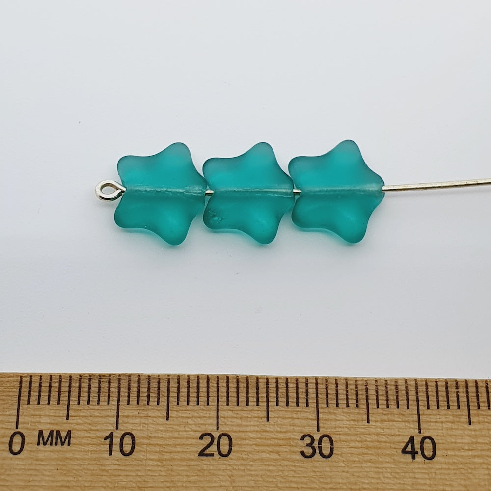 12mm Star (10) - Aqua Transparent Frosted - Vintage Czech Glass Beads