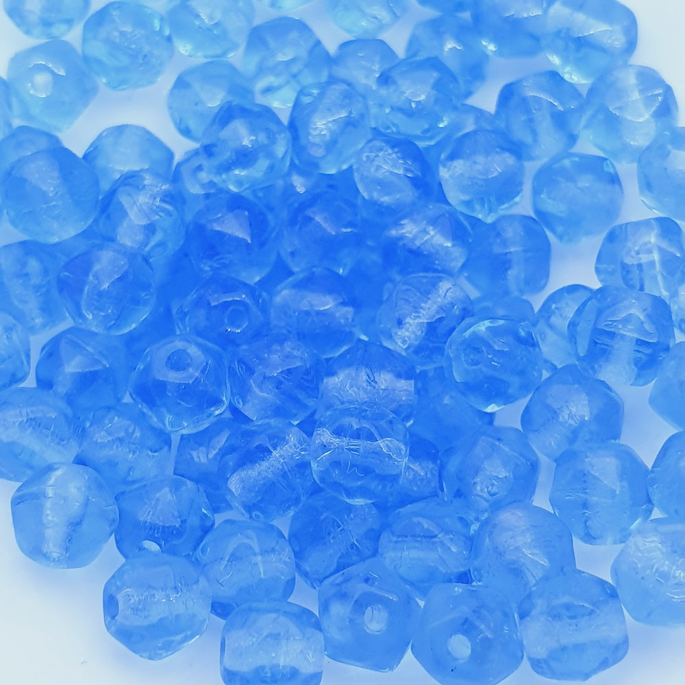 5mm Round Facet Czech Glass Beads (50) - Water Blue Transparent - Bead Shack