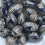 13x10mm Oval (10) - Black Opaque w. Gold Eye - Vintage Czech Glass Beads
