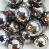 12mm Round (25) - Transparent Brown w. Gunmetal Lustre - Indian Glass Vintage Beads