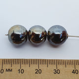 12mm Round (25) - Transparent Brown w. Gunmetal Lustre - Indian Glass Vintage Beads