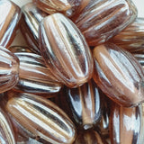 16x10mm Grooved Oval (25) - Transparent Light Toffee Lustre - Indian Glass Vintage Beads