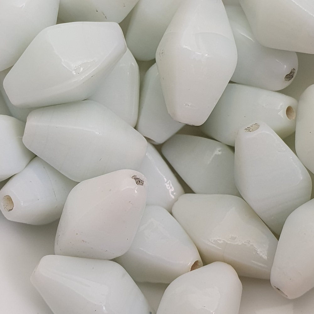 15x8mm Bicone (25) - Opaque White - Vintage Indian Glass Bead - Bead Shack