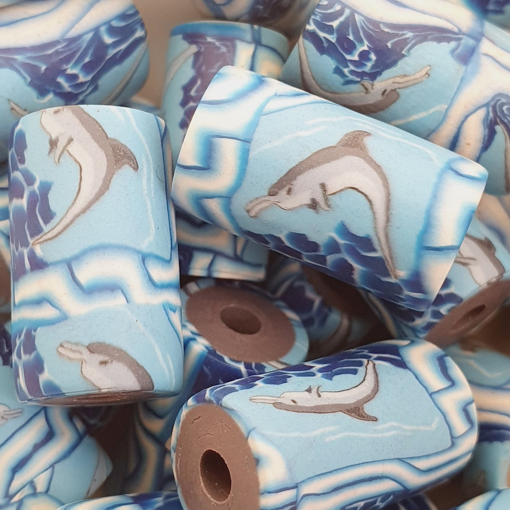 18mm Tube Fimo Beads (10) - Dolphin Diving