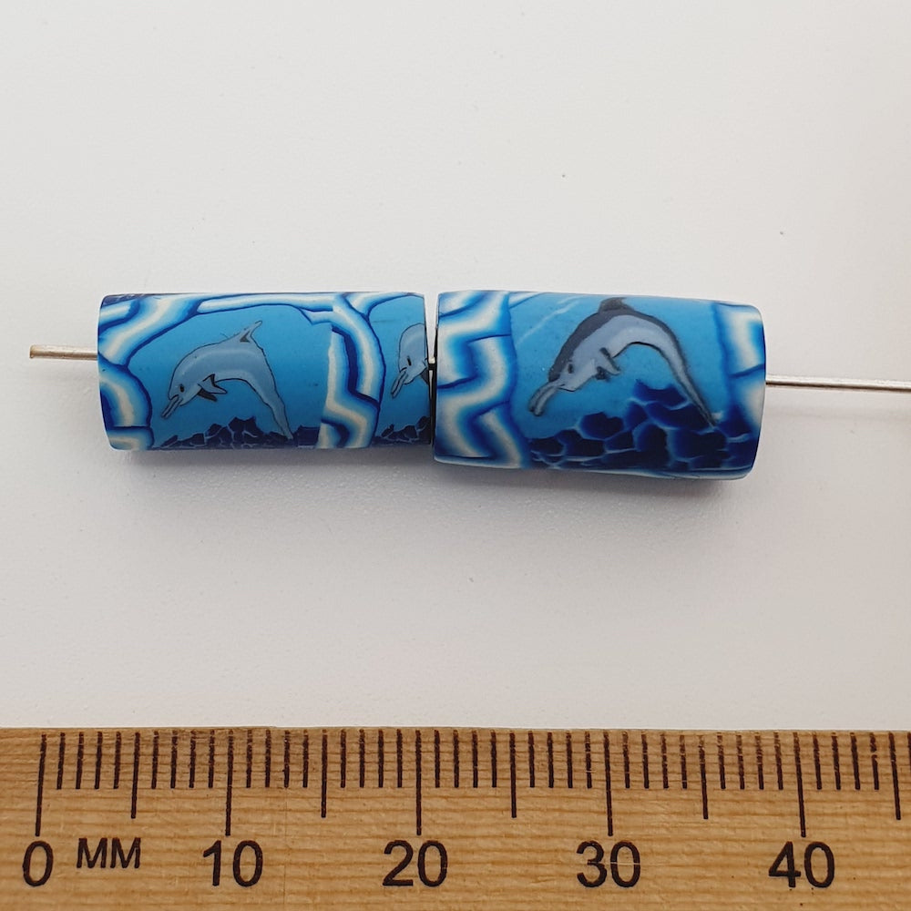 18mm Tube Fimo Beads (10) - Dolphin Diving