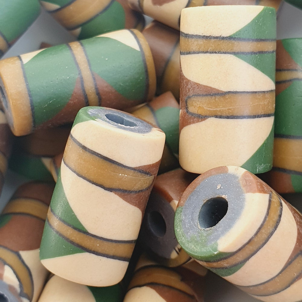 18mm Tube Fimo Beads (10) - Camouflage Green/Brown