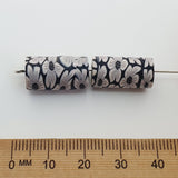 18mm Tube Fimo Beads (10) - White Flower on Black