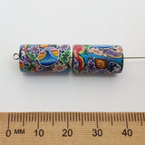 18mm Tube Fimo Beads (10) - Wave w. Flowers