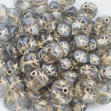 6mm Cube (25) - Grey Transparent w. Gold - Vintage Czech Glass Beads