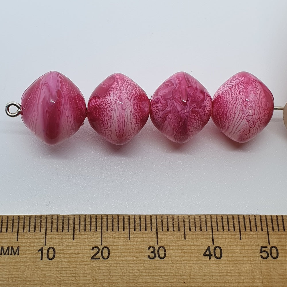 12x14mm Rondelle (25) - Pink - Vintage Pastel Marbled Effect Beads