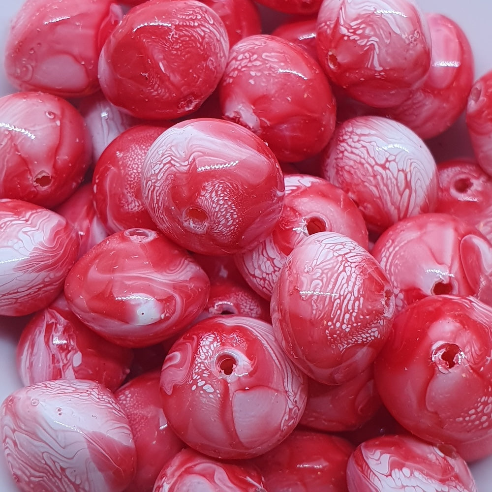 10x12mm Rondelle (50) - Watermelon - Vintage Pastel Marbled Effect Beads