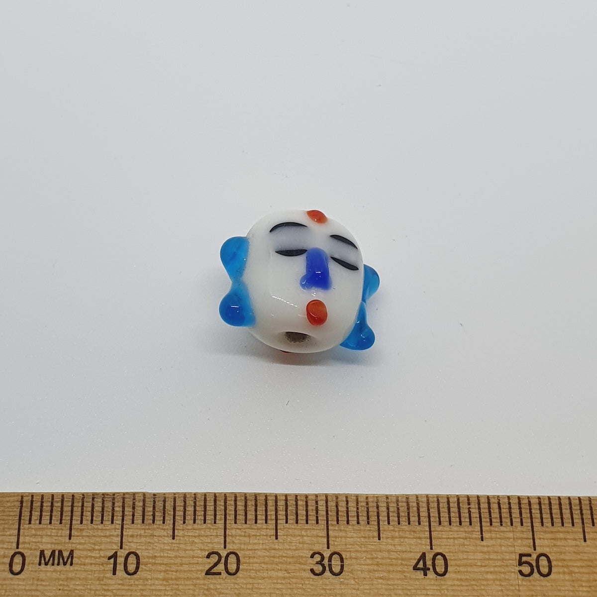 Buddha (2) - White w. Blue - Vintage Handmade Glass Lampwork Beads