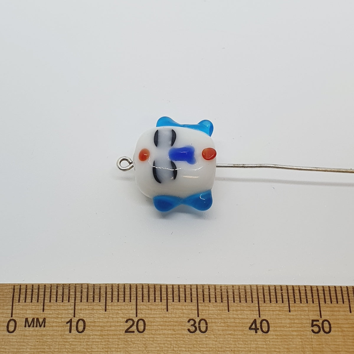 Buddha (2) - White w. Blue - Vintage Handmade Glass Lampwork Beads