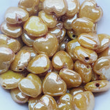 10mm Heart (25)- Opaque Yellow Lustre - Indian Glass Vintage Beads