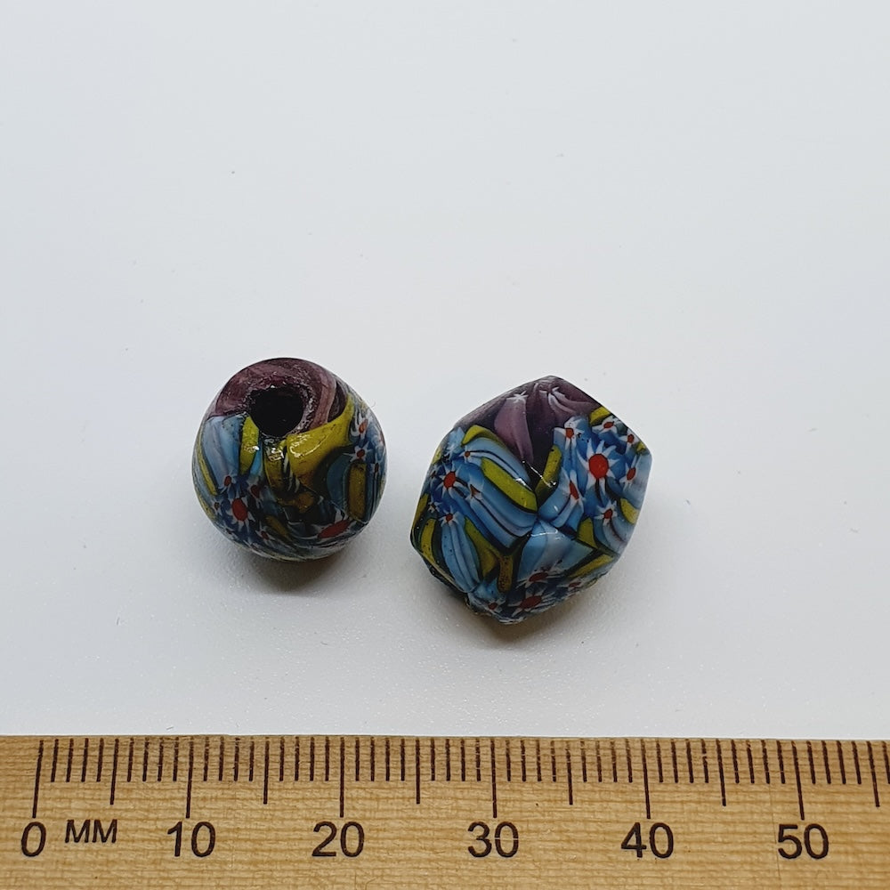 18mm Oval (5) - Purple Millefiori (Furnace-Wound) - Glass Vintage Replica Trade Beads