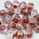 11x12mm Round (10) - Clear w. Pink Crumb - Glass Vintage Replica Trade Beads