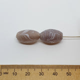 20x12mm Oval (5) - Sand Blasted Brown w White - Glass Vintage Replica Trade Beads