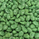 Close-up of green LEAF SHAPE beads with a glossy finish