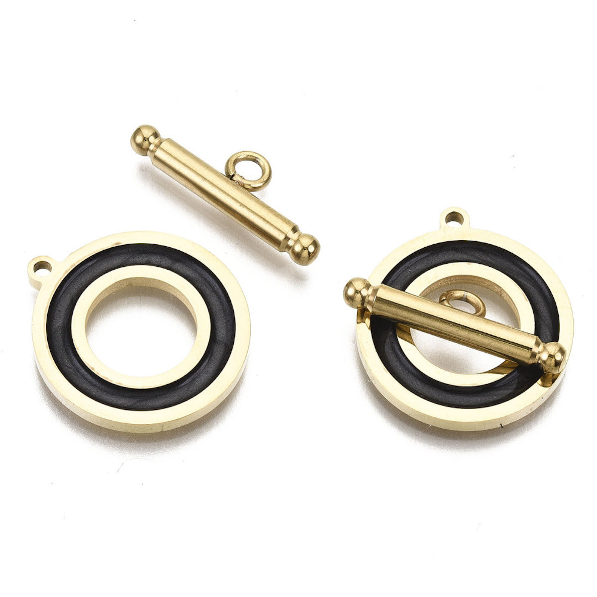 Enamel Toggle Clasp (1) - Black & 18k Gold Filled
