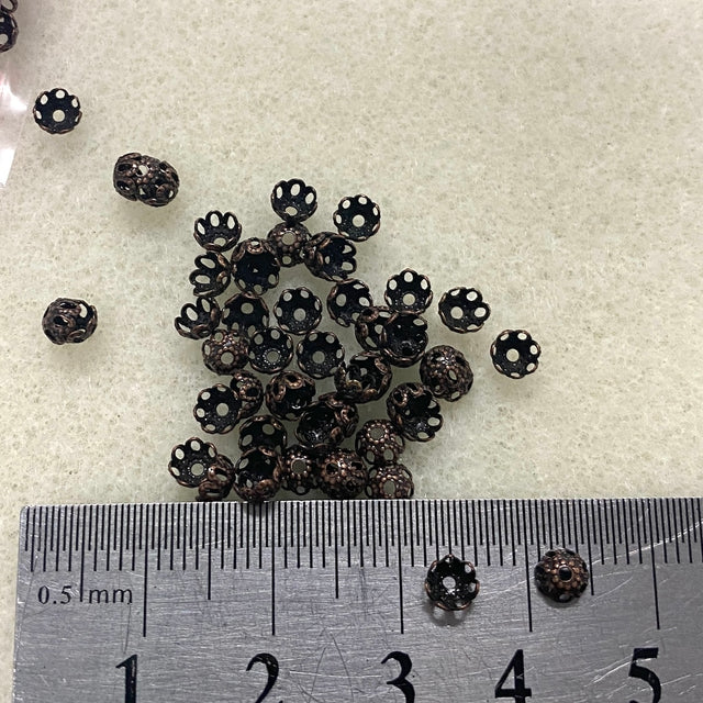 4x2mm Bead Cup (100) - Ancient Gold - Filigree - Bead Shack
