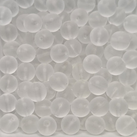 matte transparent glass round beads in a group