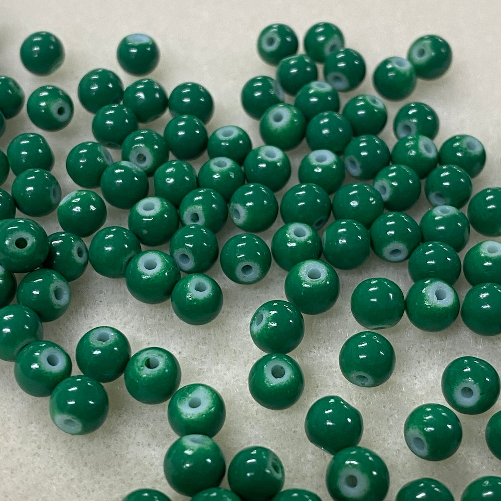 6mm (163) - Christmas Green Opaque - Round Glass Bead