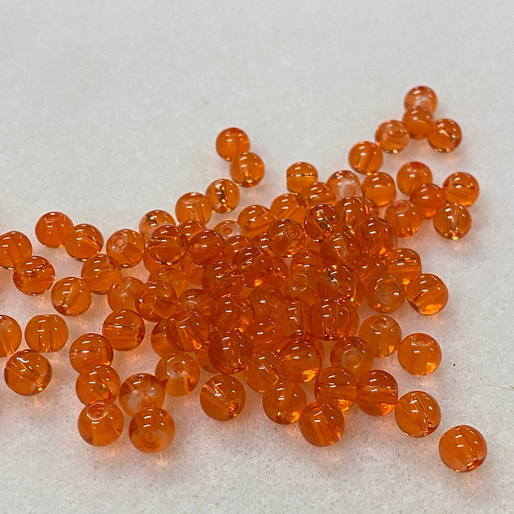 6mm (155) - Orange Transparent - Round Glass Bead
