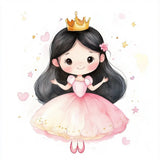 Illustration of a princess with a pink dress and gold crown on a white background