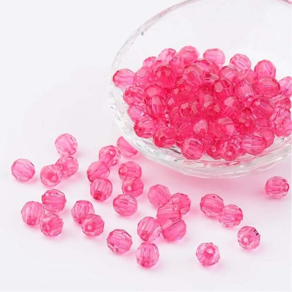 8mm Faceted Beads (100) - Hot Pink