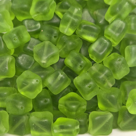 green cross square frosted beads with visible threading holes for jewelry making