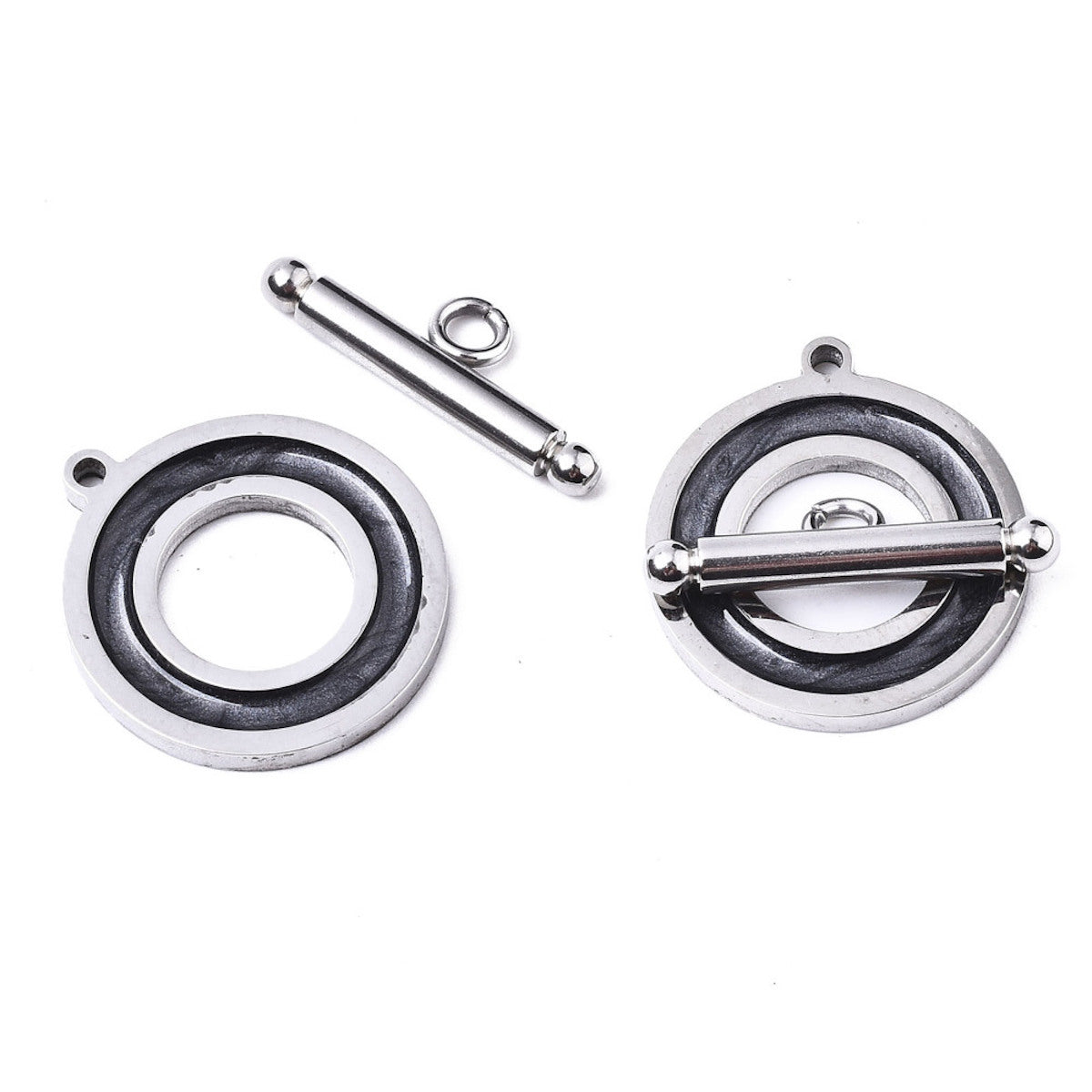 Enamel Toggle Clasp (1) - Black & Silver