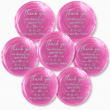 Seven round pink shells with a brushed texture, featuring silver text that reads 'Thank you for sharing our special day 8-6-25 Mr. and Mrs.