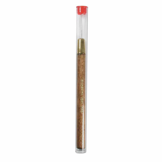 Wooden handled fine bead reeamer  in a clear cylindrical holder on a white background