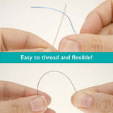 Hands holding a flexible wire with text 'Easy to thread and flexible!' on a white background