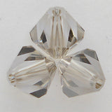 Three grey faceted crystal beads on a white background