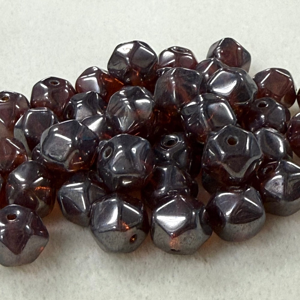 9x11mm Facet Round (10) - Brown Transparent w. Silver Lustre - Vintage Czech Glass Beads - Bead Shack