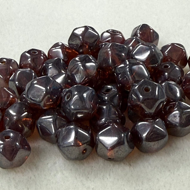 9x11mm Facet Round (10) - Brown Transparent w. Silver Lustre - Vintage Czech Glass Beads - Bead Shack
