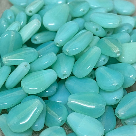 10x8mm Teardrop (25) - Milky Green - Vintage Czech Vaseline Glass Beads - Bead Shack