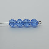 6mm Facet Round (150) - Water Blue Transparent - Vintage Czech Glass Beads