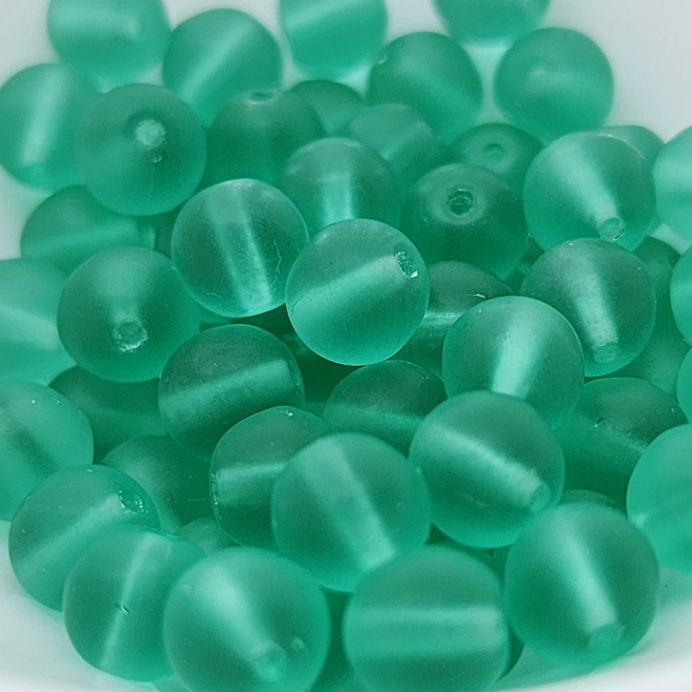 6mm Round (150) - Light Emerald Frosted - Vintage Czech Glass Beads