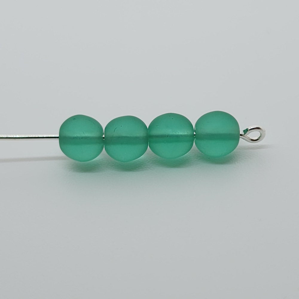 6mm Round (150) - Light Emerald Frosted - Vintage Czech Glass Beads