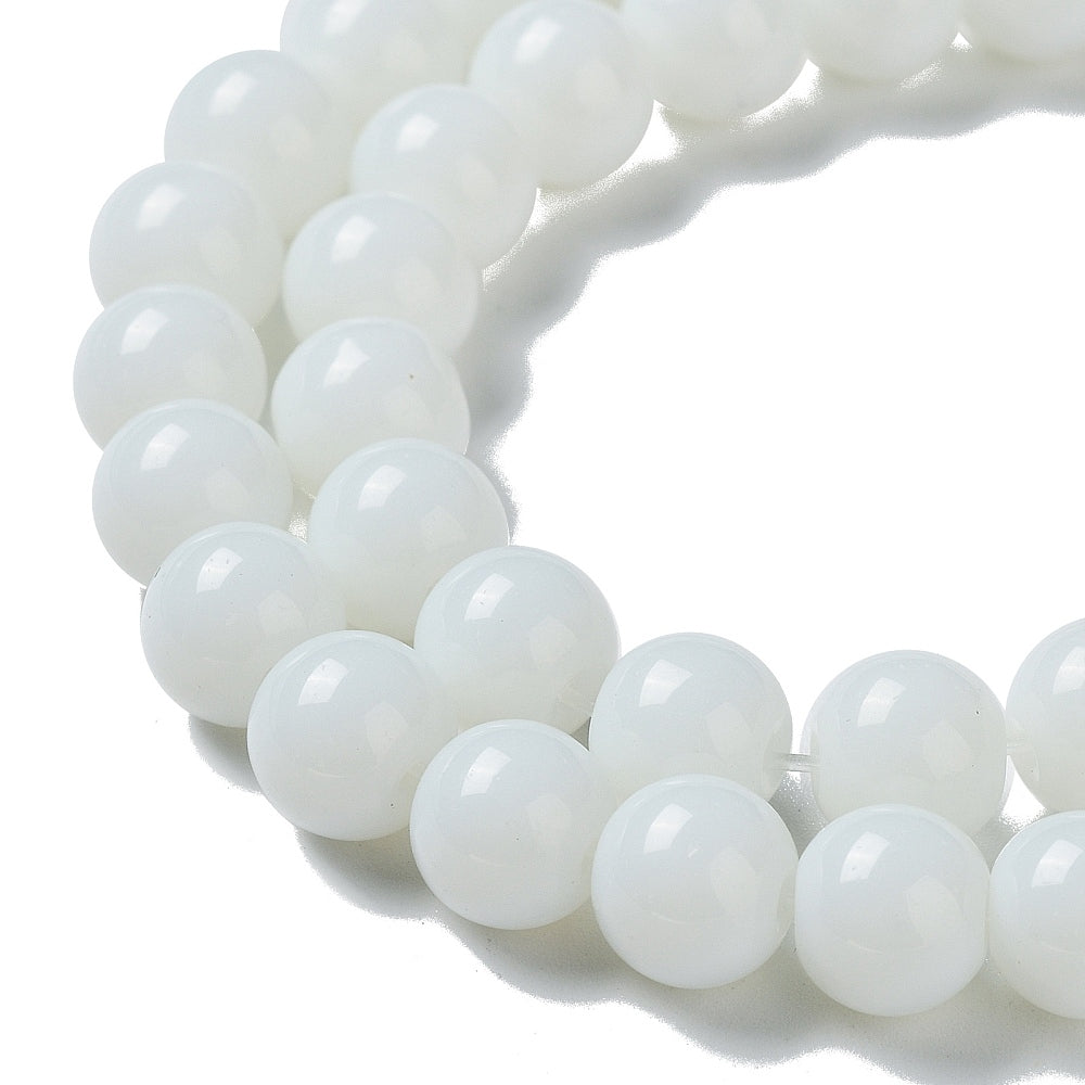 8mm (50) - White Opaque - Round Glass Bead