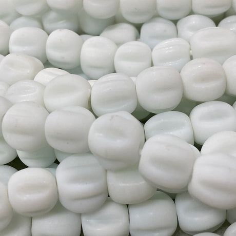 white glass beads with a glossy look