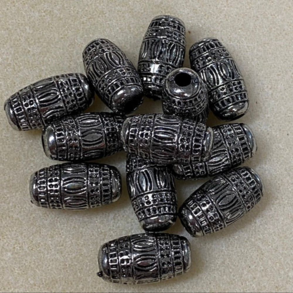 22x12mm Tube (10) - Antique Silver - Vintage Metalised Beads