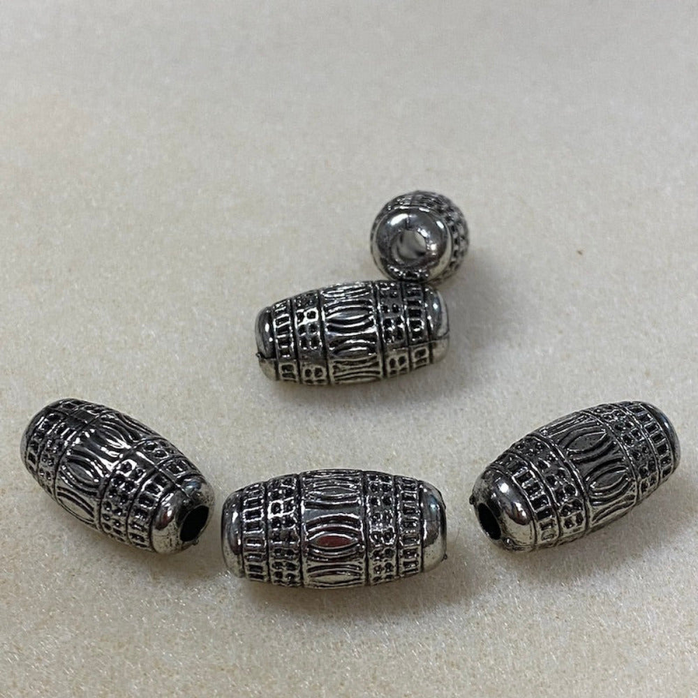 22x12mm Tube (10) - Antique Silver - Vintage Metalised Beads