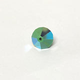 faceted green crystal bead on a white background