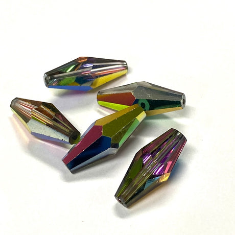 Multicolored faceted crystal beads on a white background