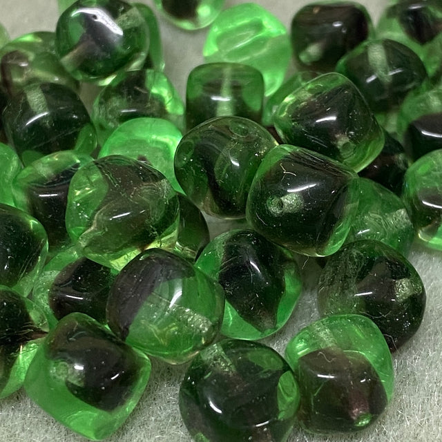 10mm Nugget (10) - Black/Green Givre - Vintage Czech Vaseline Glass Beads - Bead Shack
