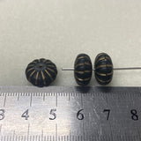 8x14mm Rondelle (10) - Black Matte w. Gold - Vintage Czech Glass Beads