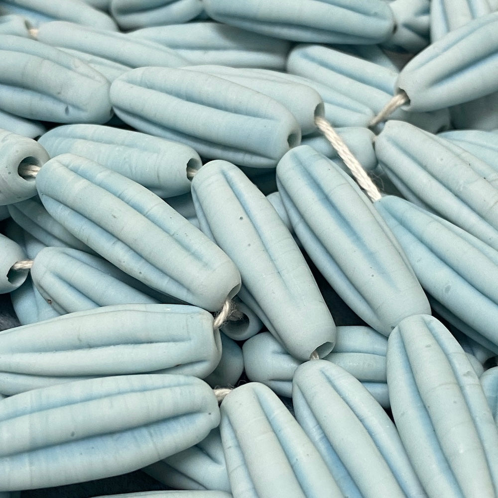 Starfruit Long - Duck Egg Blue Matte - Java Glass Lampwork Beads - (1 strand)